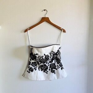 White House Black Market Strapless Corset Top Black Floral Embroidered Size 4